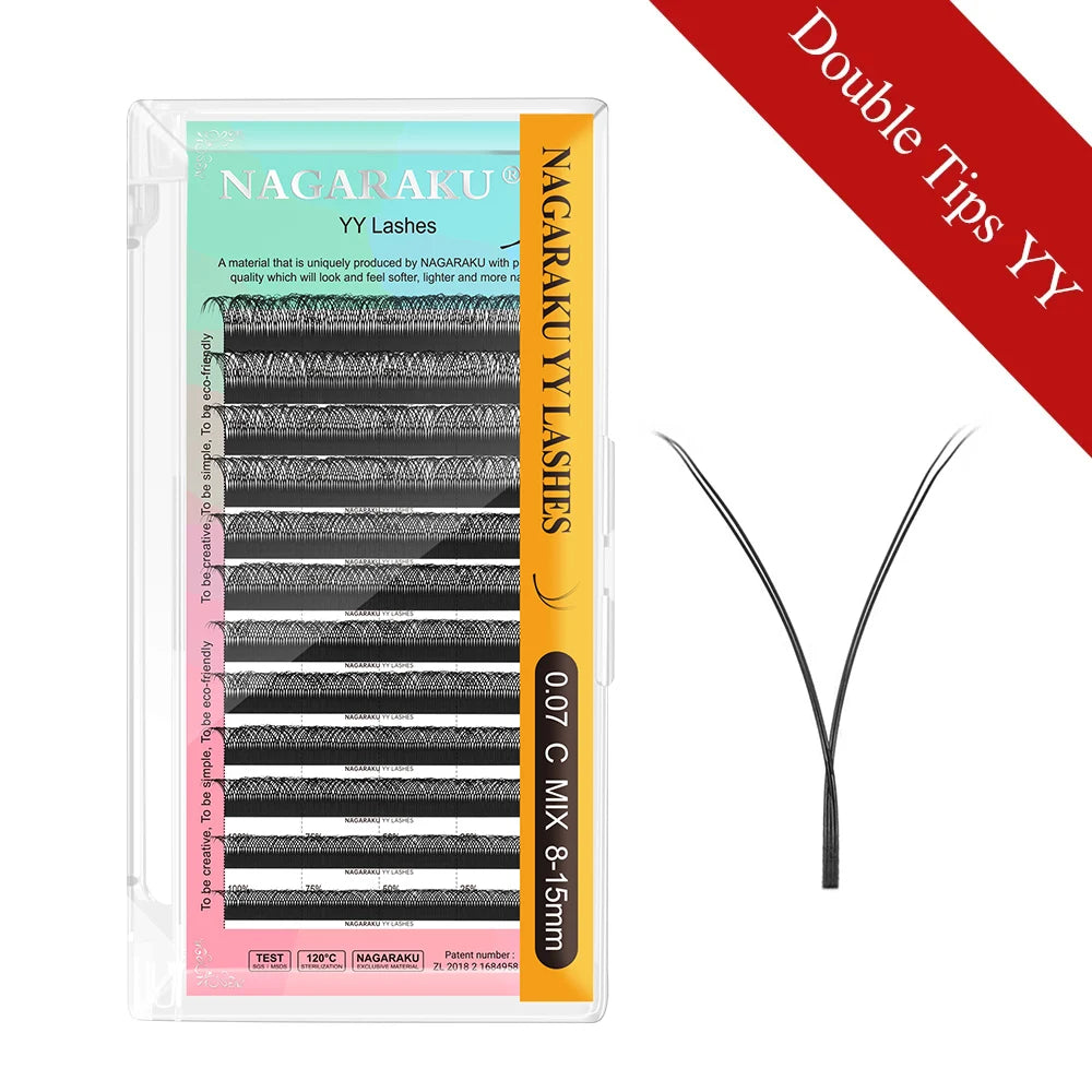 NAGARAKU YY Shape Double/Three Split Tips Triple Top Interlaced Root Eyelash Extensions Eyelashes
