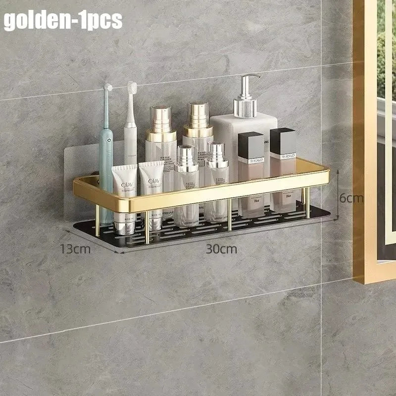 1/2/3pcs Aluminum Alloy No Drill Wall Bathroom Shelf Shampoo Rack Makeup Storage Organizer Shower Shelf Bathroom Accessories