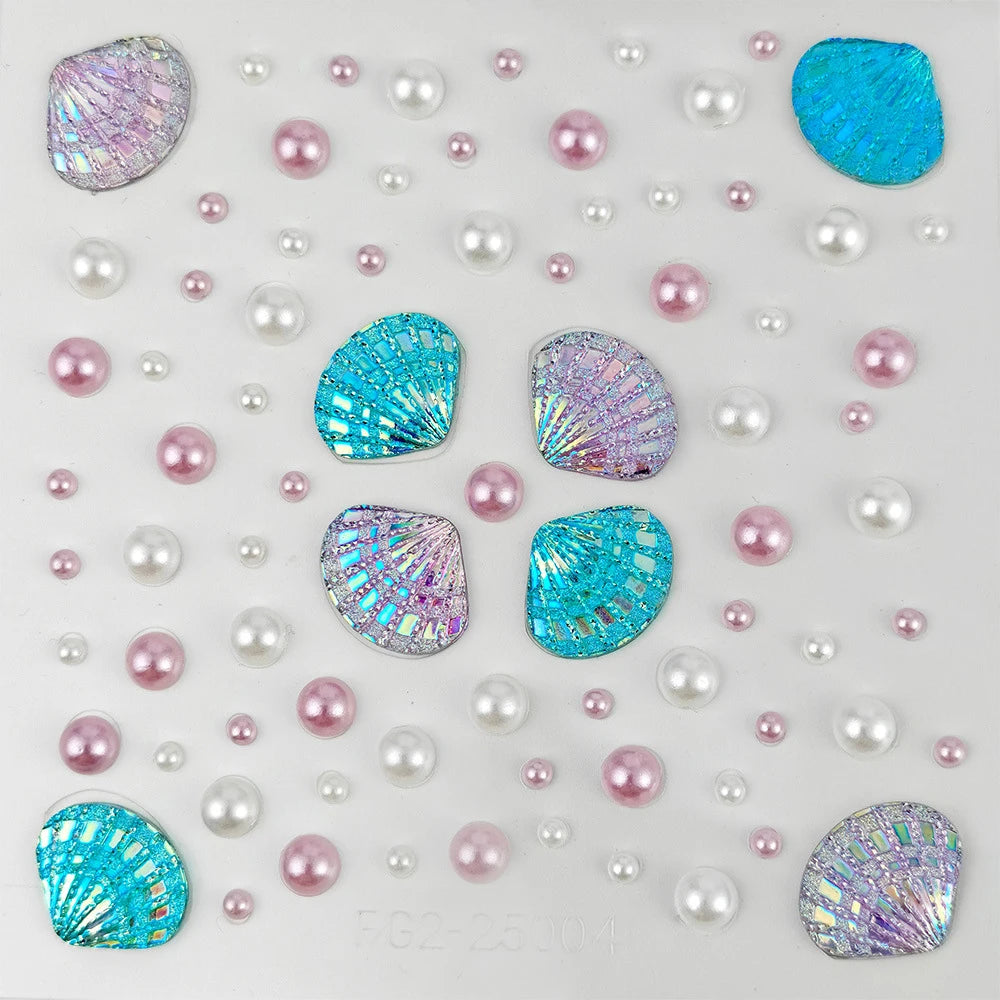1pc 3D Aurora Seashell Temporary Tattoo Sticker Dreamy Mermaid Makeup Stick-on Pearls Facial Eyeshadow Gems Decal Face Jewels