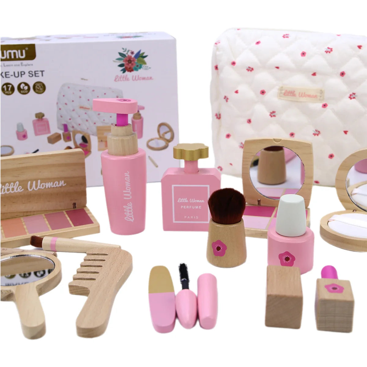 Wooden Pretend Play Makeup Toys Simulation Cosmetics Set Girls Play Hairdressing Simulation Make Up Preschool Toys