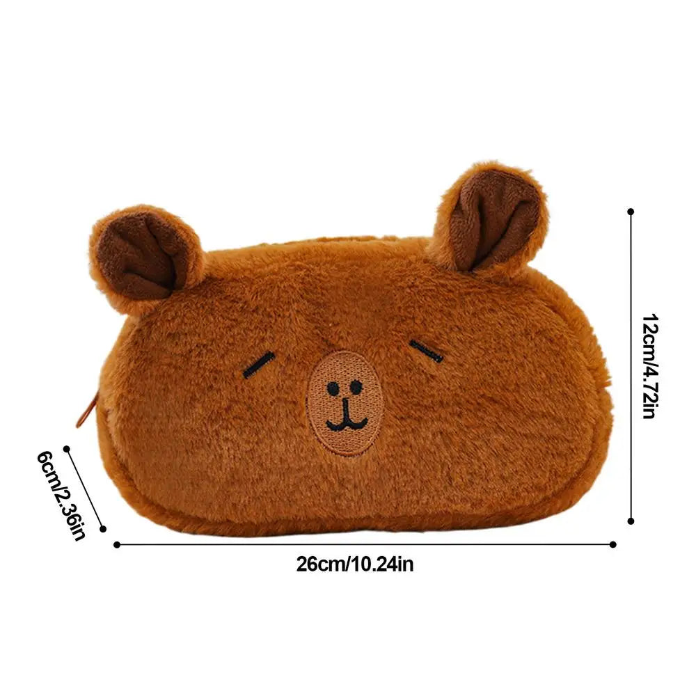 Capybara Pencil Case Cute Plush Zipper Pen Box Stationery Storage Organizer For Kids Students School, College Supplies, Gifts
