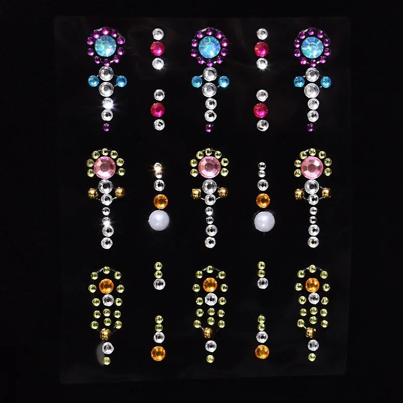 Face Tattoo Eyeshadow Stickers Nail Stickers 3D Pearl Face Jewels Diamond Decoration Self Adhesive Body Brow Makeup DIY Beauty