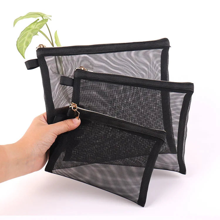 3pcs Mesh Clear Cosmetic Bags S/M/L Size Black Makeup Bag Portable Outdoors Travel Organizer Case Lipstick Storage Pouch Gifts