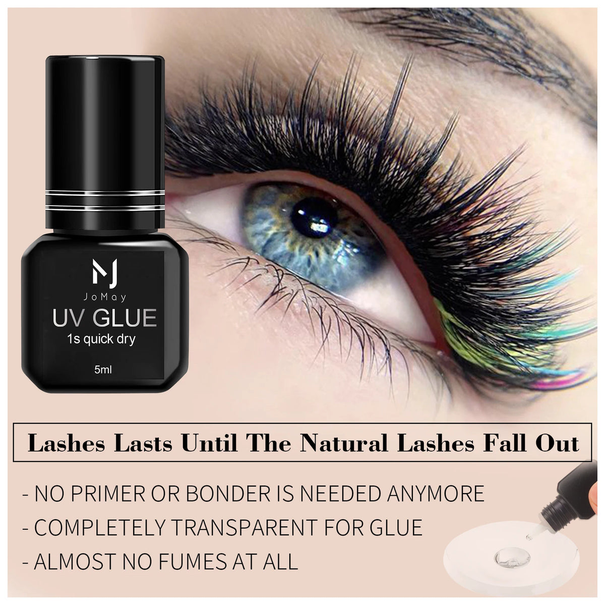 UV Eyelash Glue Makeup Tools Water Proof Quick Dry in 1 Second Eyelash Extension Supplies Colorless Tasteless Eyelash Glue