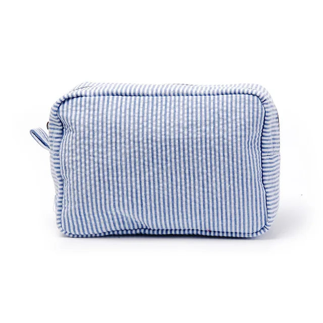 Personalized Seersucker Makeup Bag, Embroidered Name Seersucker Bag, Personalized Wash Bag, Wedding Bridesmaid Gift Makeup Bag