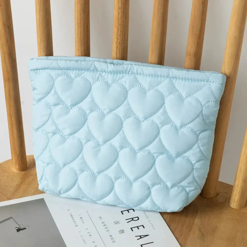 Fashion Korean Large Capacity Cosmetic Bag Women Soild Heart Quilting Handbag Portable Travel Lipstick Makeup Storage Bags