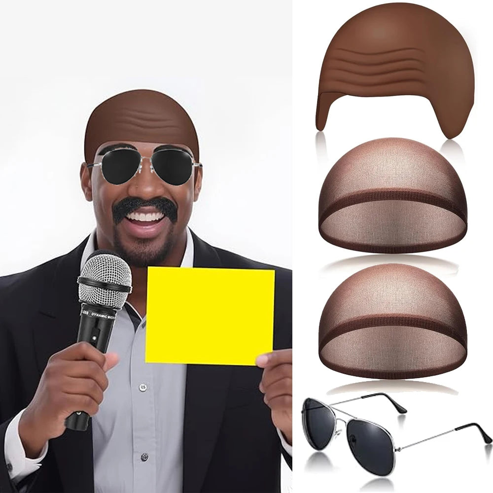 4 Pcs Bald Caps Set Makeup Bald Head Wig Caps Cosplay Costume Accessories for Men Women Party Supplies