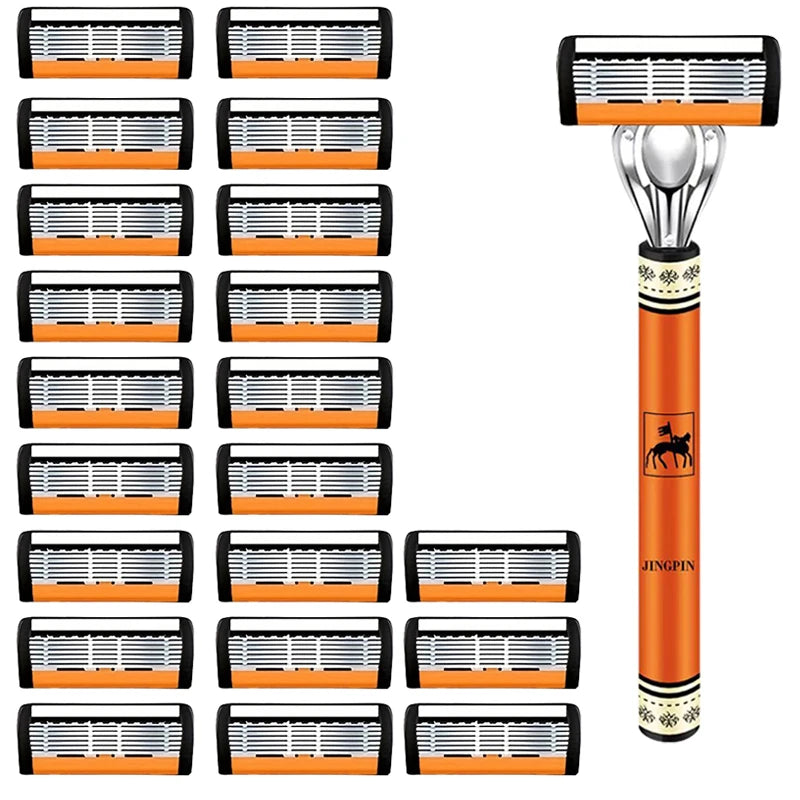 6-Layers Safety Razor Set High Quality Men Razor Sharp Stainless Steel Shaving Changeable Shaver Head Blade 