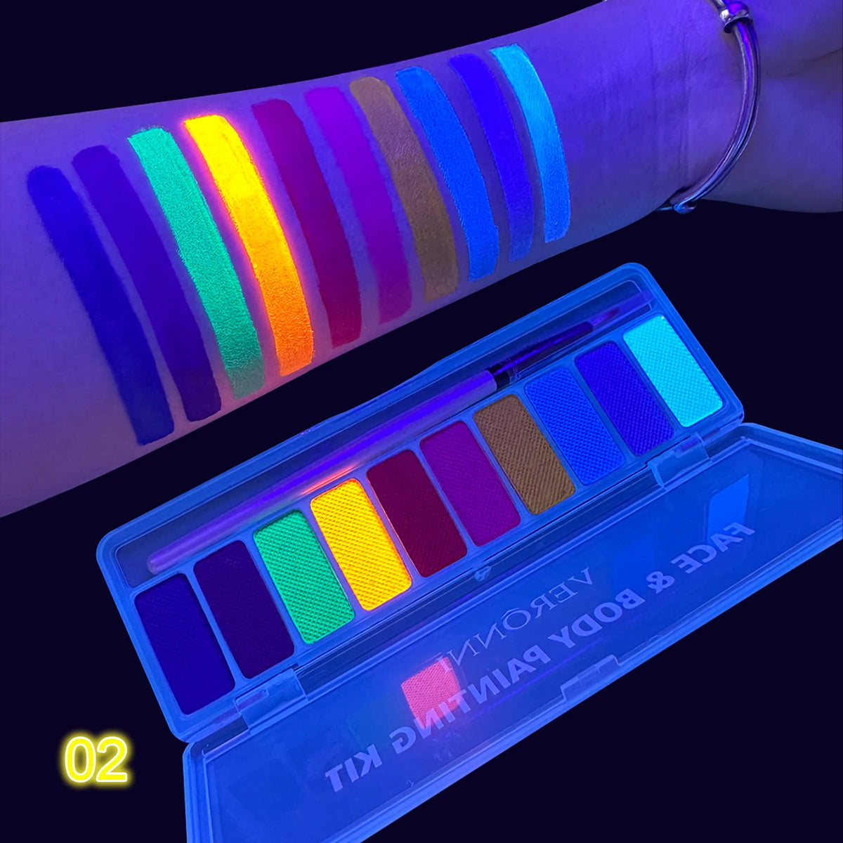 UV Luminated Black Light Body Paint Set with Brush,10 Colors Water-Soluble Paste Fluorescent Neon Oil Face Body Art Paint Makeup