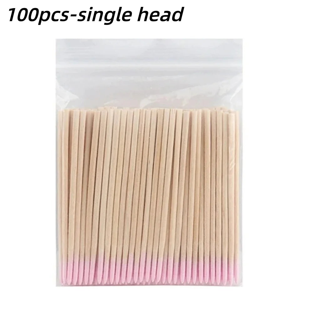 100/300/500Pcs Disposable Wood Cotton Swab Double Head Lipstick Ear Swabs Eyelash Cleaning Cotton Buds Manicure Beauty Supplies