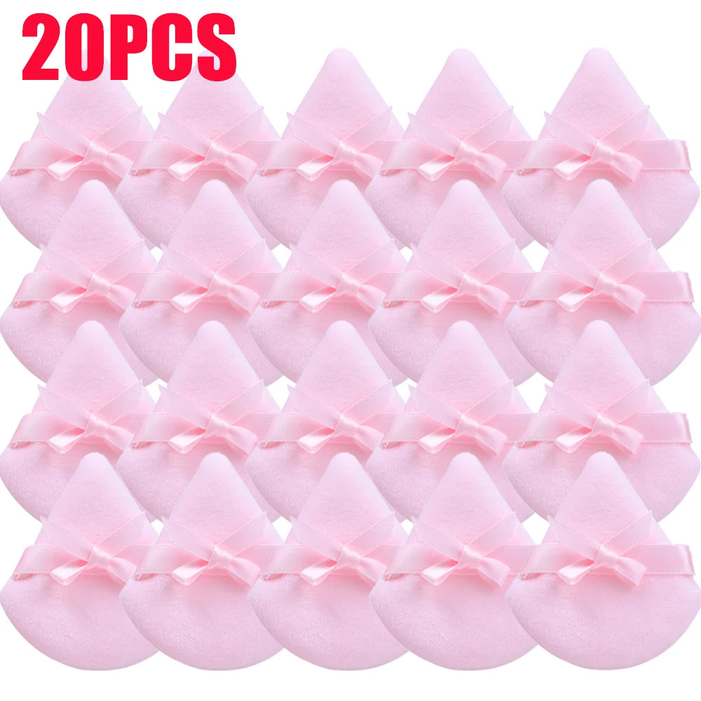20pcs Makeup Puffs Short Fluff Bow Triangle Powder Puff Lightweight Crystal Velvet Face Eye Contouring Shadow Seal Cosmetic Puff