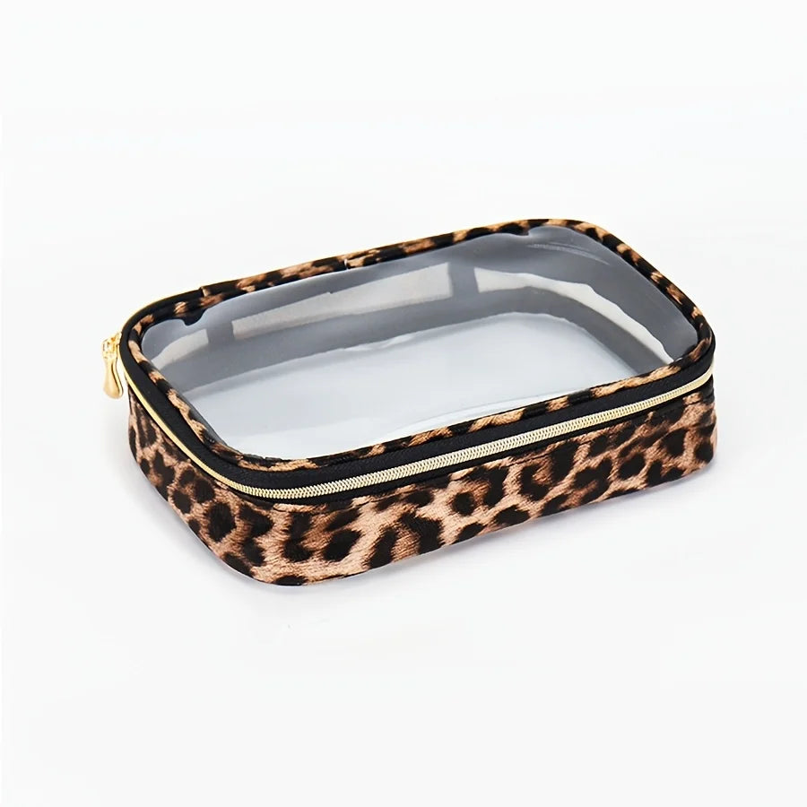 Leopard Print Clear Makeup Bag - Waterproof, Large Capacity Travel Cosmetic Organizer with Zipper