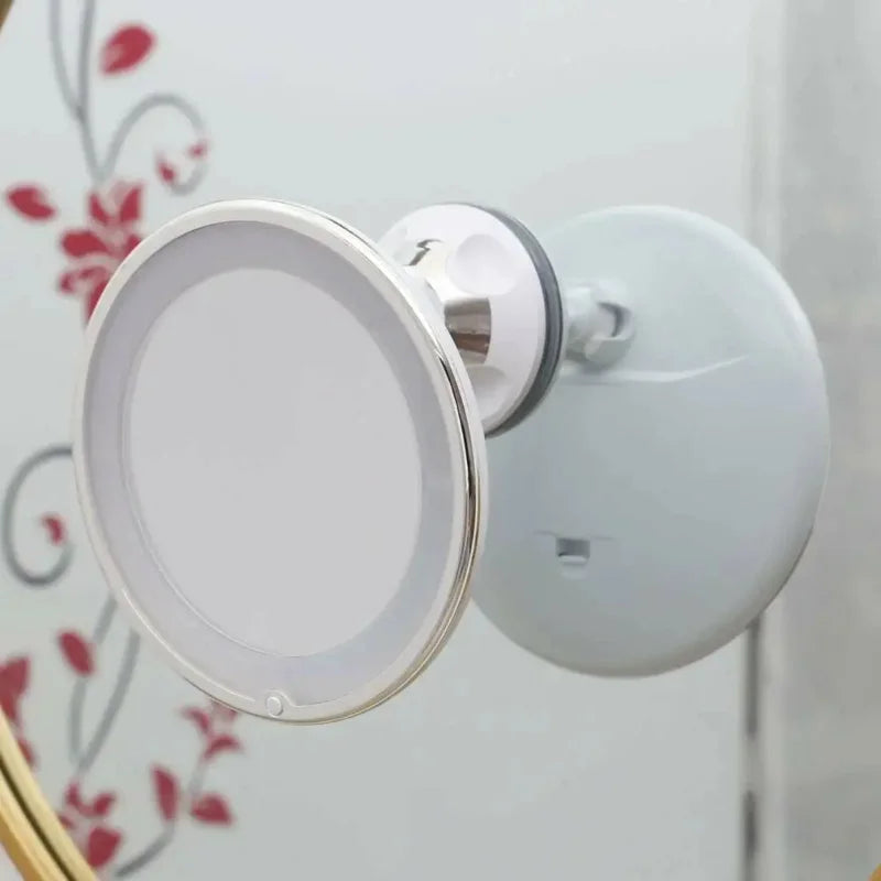 LED Makeup Mirror with 10X Magnifier & Flexible Gooseneck – Suction Cup, Diffused Light, 360° Rotation for Bathroom & Vanity