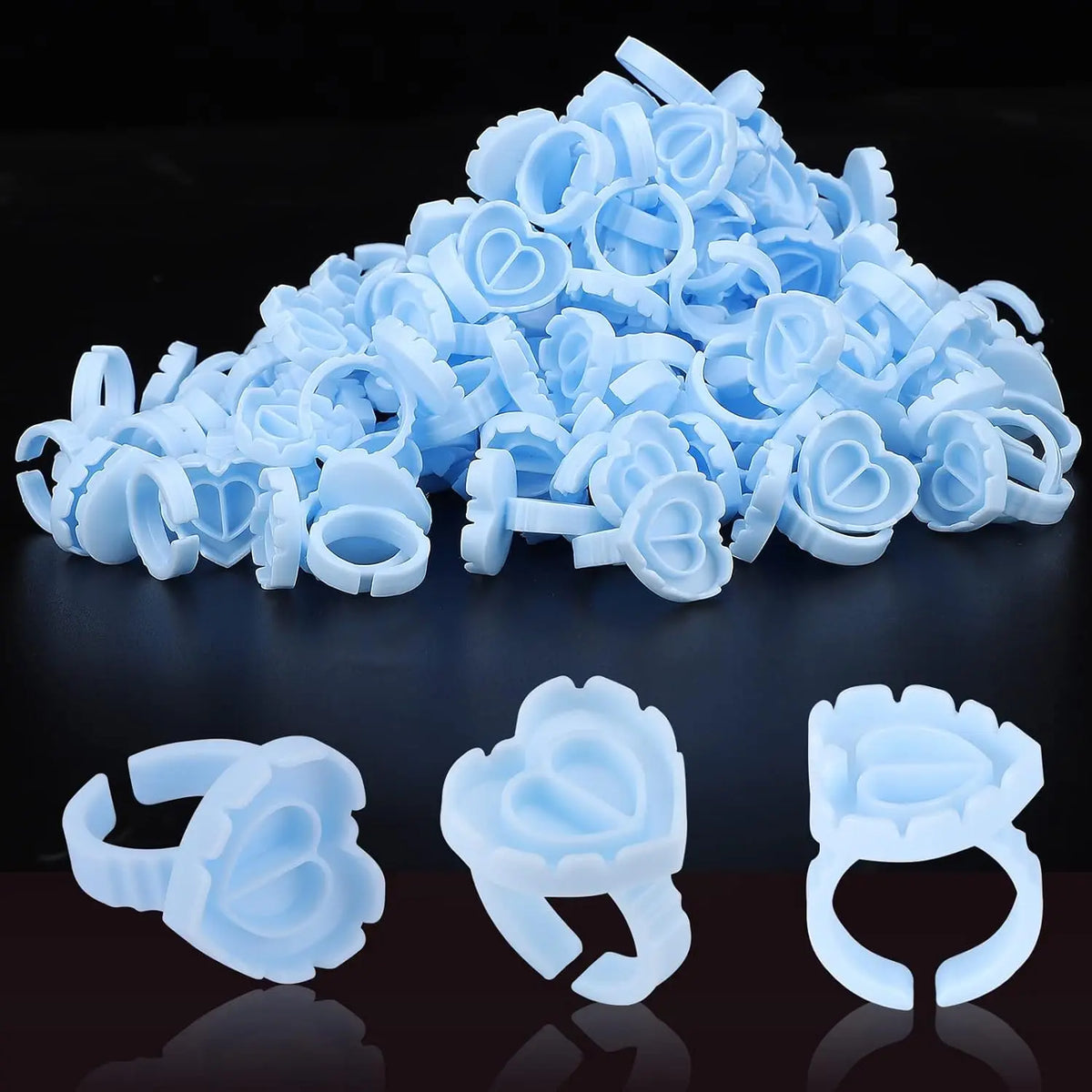 100 PCS Disposable Heart-shaped Plastic Glue Ring Cup Eyelash Extension Tattoo Pigment Holder Pallet Lash Makeup Supplies Tools