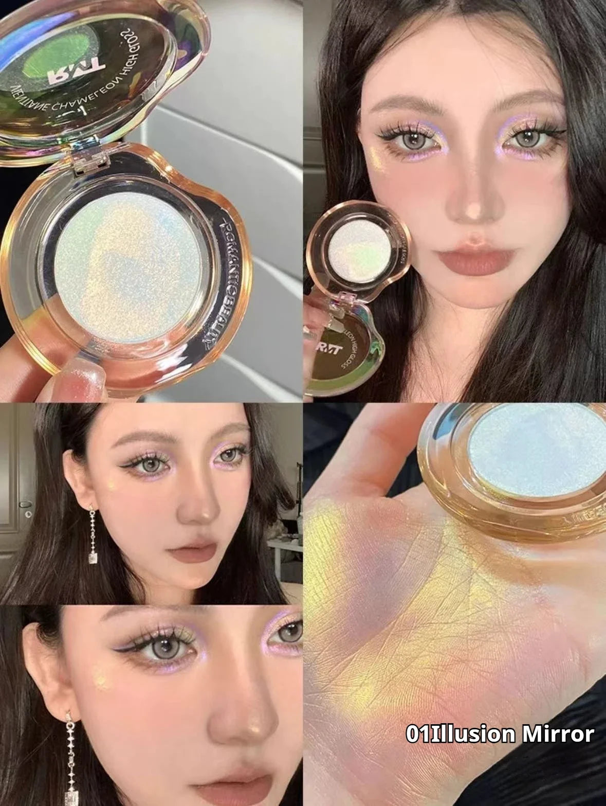 RMT High Gloss Chameleon Highlight Matte Purple Fine Powder Blusher Shiny Face Brightening Integrated Plate Makeup