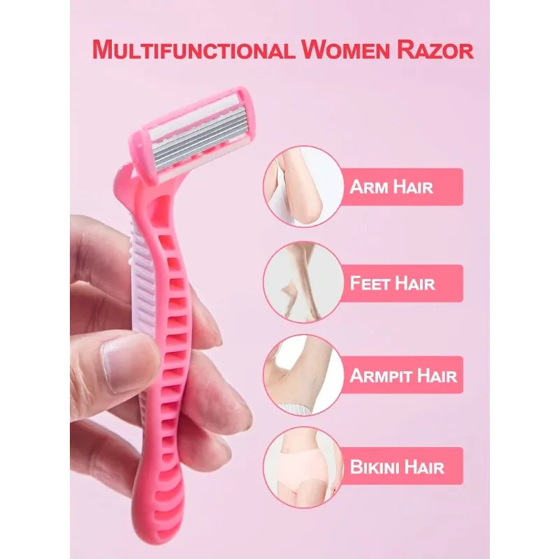 1 Handle + 3 Blades/ Men Women Manual Safety Razor 6-Layer Stainless Steel Hair Removal Shaving Replaceable Shaver Head