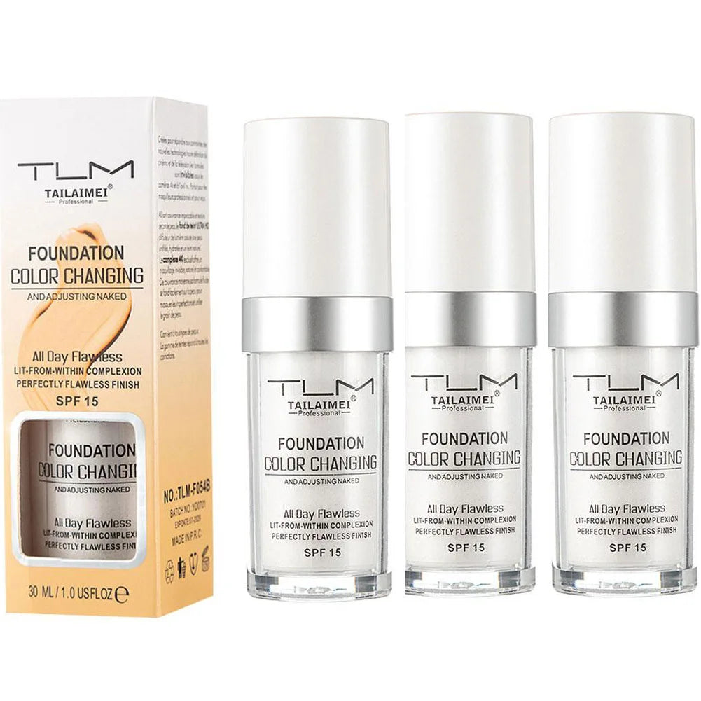 1/2/3PCs Color Changing Foundation, Temperature Liquid Foundation Naturally Blends Moisturizing Foundation Makeup Waterproof