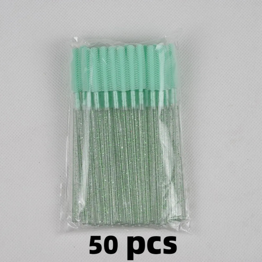 50pcs Crystal Silicone Eyelash Brush Lash Makeup Brushes Eyebrow Comb Eyelashes Extension Spoolie Microbrush Cosmetics Tool