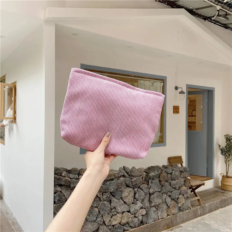 Corduroy Travel Cosmetic Bag Portable Makeup Storage Bag Purses Women Large Capacity Zipper Make Up Organizer Storage Clutch