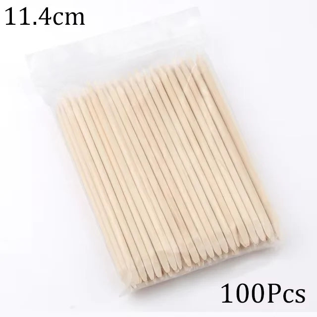 100/50Pcs Orange Wood Nail Sticks Double Sided Cuticle Pusher Remover Rhinestones Dotting Tools Nail Art Manicure Pedicure Care