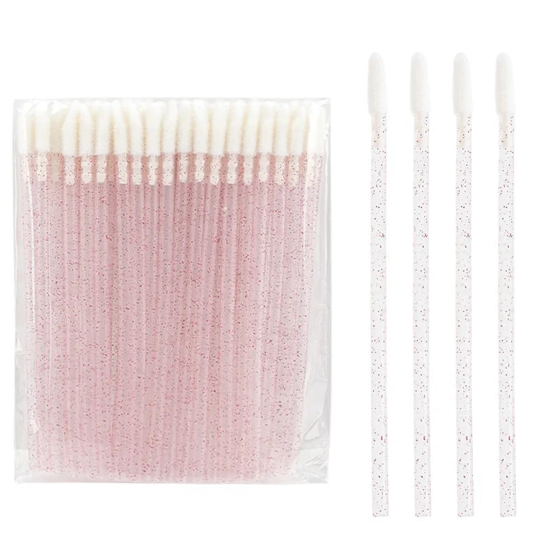 50Pcs Disposable Crystal Lip Brush Lipstick Gloss Wands Eyelash Makeup Micro Brushes Lash Extension Clean Applicator Makeup Tool