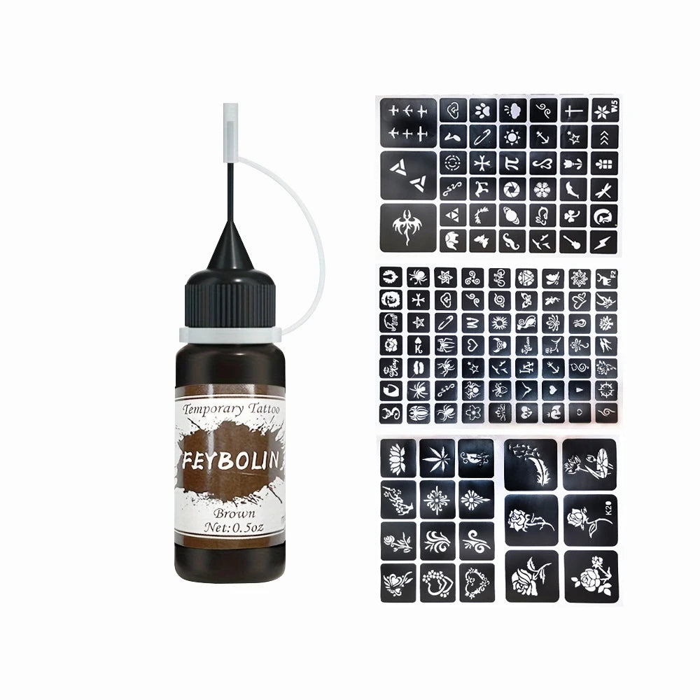 Long-Lasting Temporary Tattoo Inks with 3 Tattoo stickers Kit,Freehand Painting Gel for Makeup Trend Party Tattoos for Face Body
