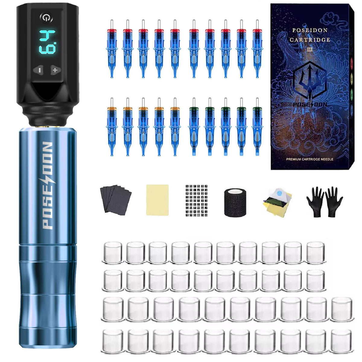 Tattoo Kit POSEIDON Lightweight Tattoo Pen Kit For Permanent Makeup Tattoo Machine Kit Wireless Tattoo Power Supply Tattoo Kit