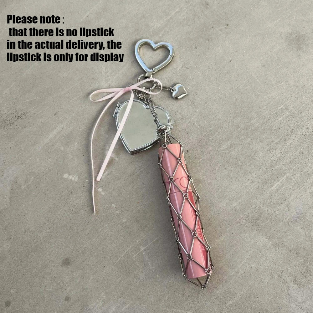 New Lipsticks Protective Cover Metal Net Pocket Lipstick Bag Keychain Portable Makeup Pouch Lip Balm Bag Key Chain Holder Mirror