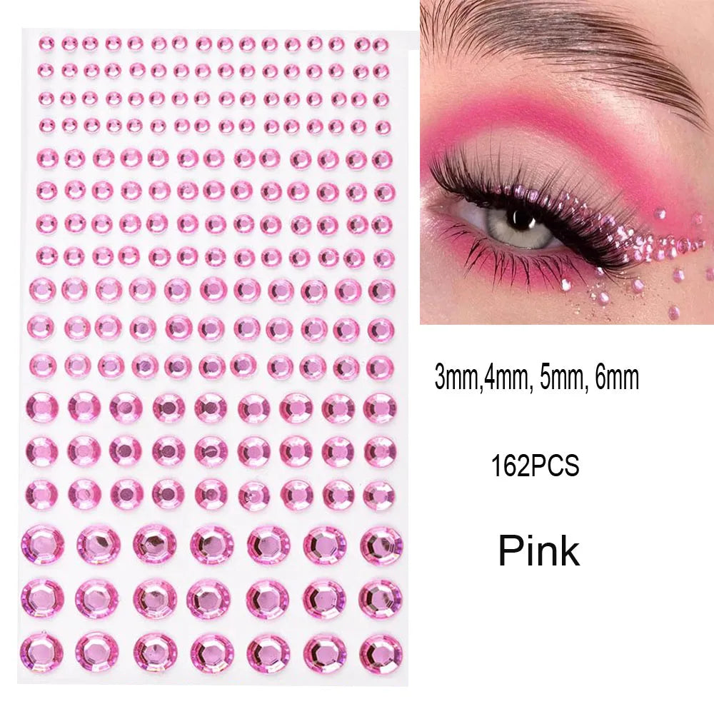 132/162/216/900pcs Coorful Diamonds Tattoos Stickers 3/4/5/6mm Face Rhinestones Tattoo for Party Body/Eye Makeup Gem Accessories