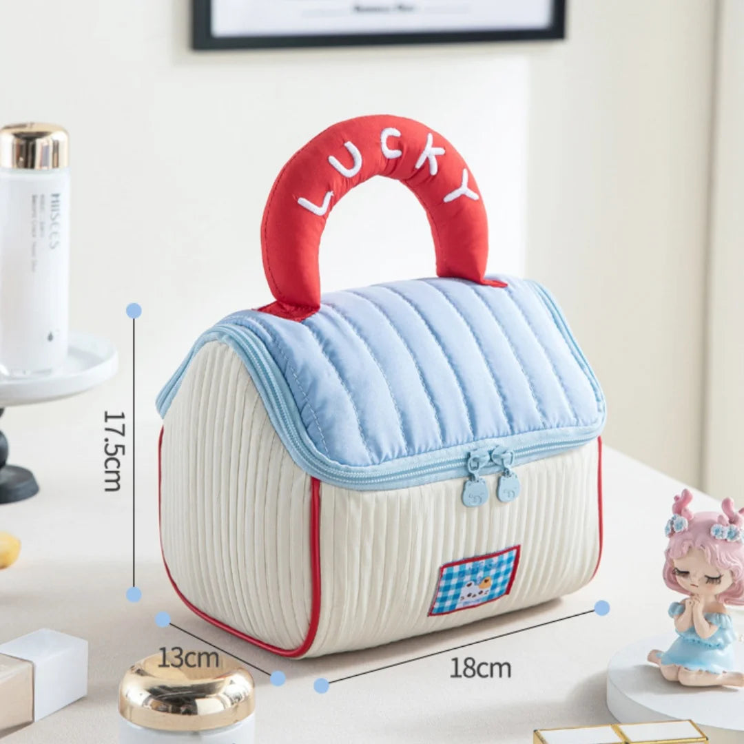 268--Women’s New Large-Capacity Compartmentalized Waterproof Portable Travel Storage Bag, House-Shaped Makeup Bag with Handle