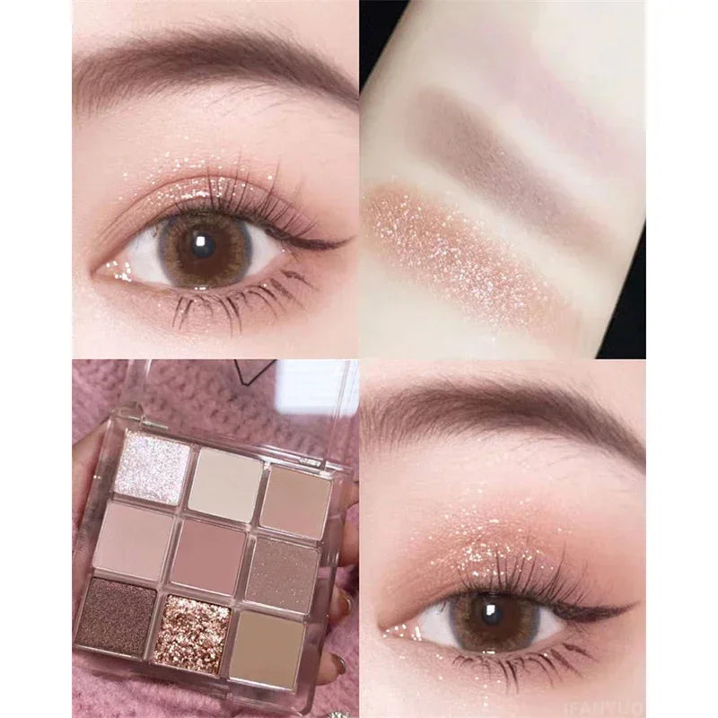 9-Color Glitter Eyeshadow Palette Pink Pearly Eyeshadow Palette Korean Charming Eye Makeup Palette Shiny Eye Shadow Eye Pigments