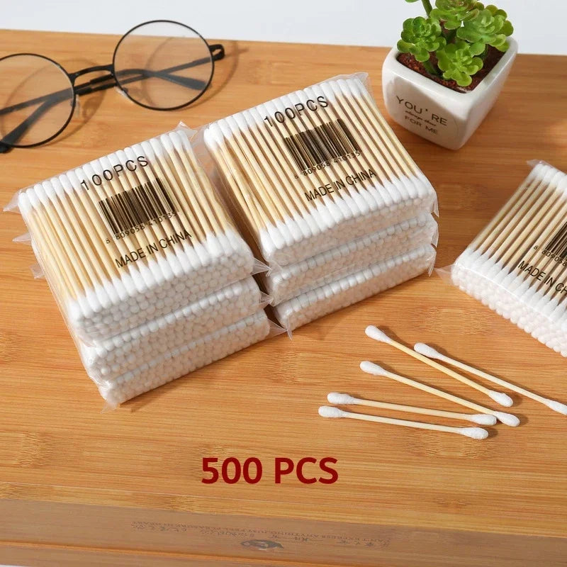 Double Head Wood Cotton Swab Women Makeup Lipstik Cotton Buds Tip Sticks Nose Ear Cleaning Health Care Tools bastoncillos oidos