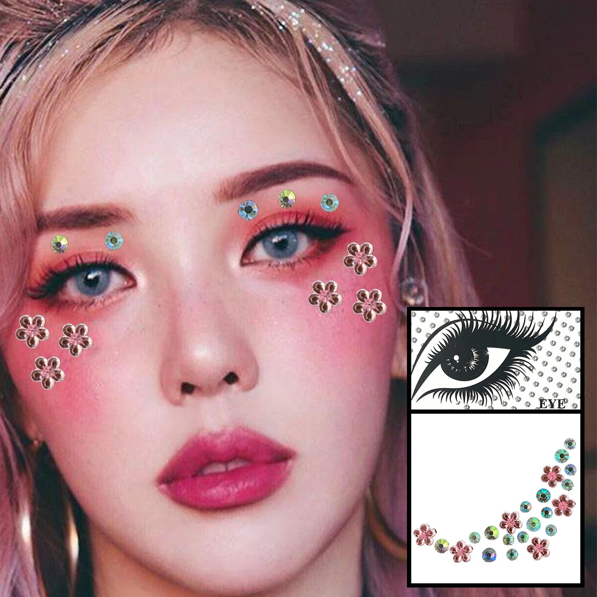 Red Heart Face Jewelry Temporary Tattoos Eye Forehead Diamonds Jewels Makeup Sticker Sparkle Water Drop Gems Nail Art Festival