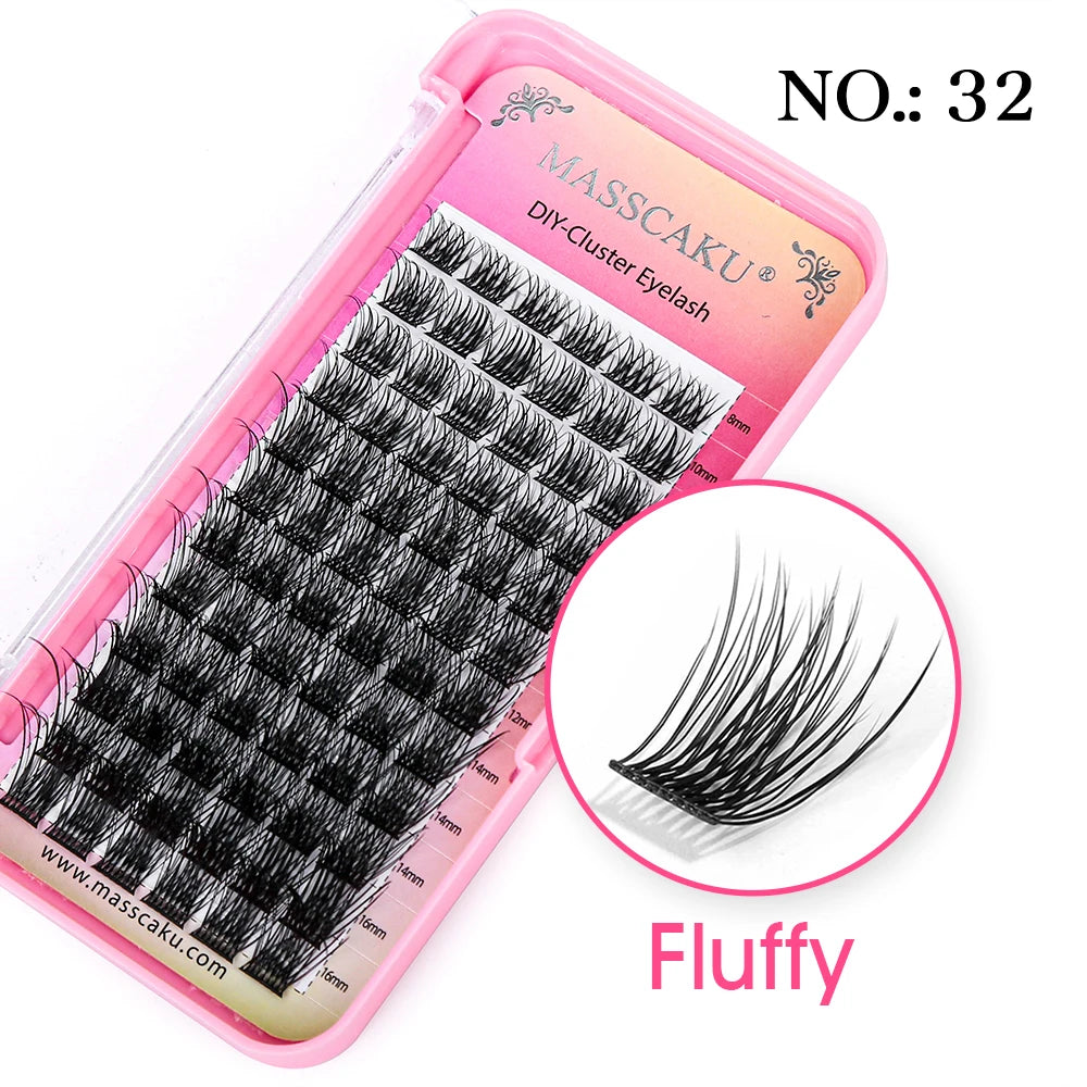 MASSCAKU DIY Cluster Eyelash Extension Segmented False Bundles Eyelashes 72Volume Natural Russian Faux Mink Makeup Lashes