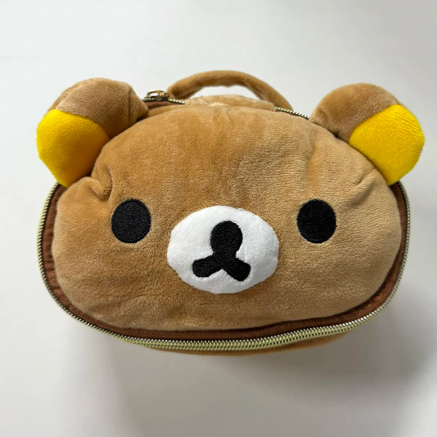 New Cute Bear Girl Plush Elliptical Stereoscopic Makeup Bag Portable Storage Bag Cute Cartoon Easy Bear Bear Storage