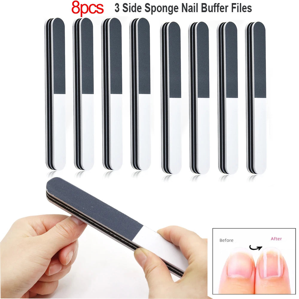 8pcs Nail Files Set 100/180 Nail Sanding Buffer Professional Manicure Files Makeup Pedicure Brushes Tool Extension cuticle Kits