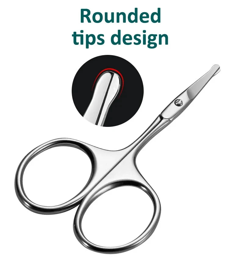 Facial Hair Scissors Rounded Professional Stainless Steel Mustache Nose Hair Beard Eyebrows Eyelashes Trimming Clippers