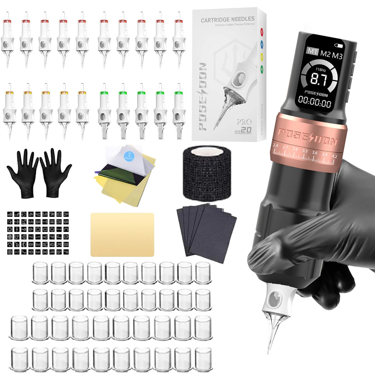 Tattoo Kit POSEIDON V6 Tattoo Pen Kit For Permanent Makeup Tattoo Machine Kit Adjustable Wireless Tattoo Power Supply Tattoo Gun