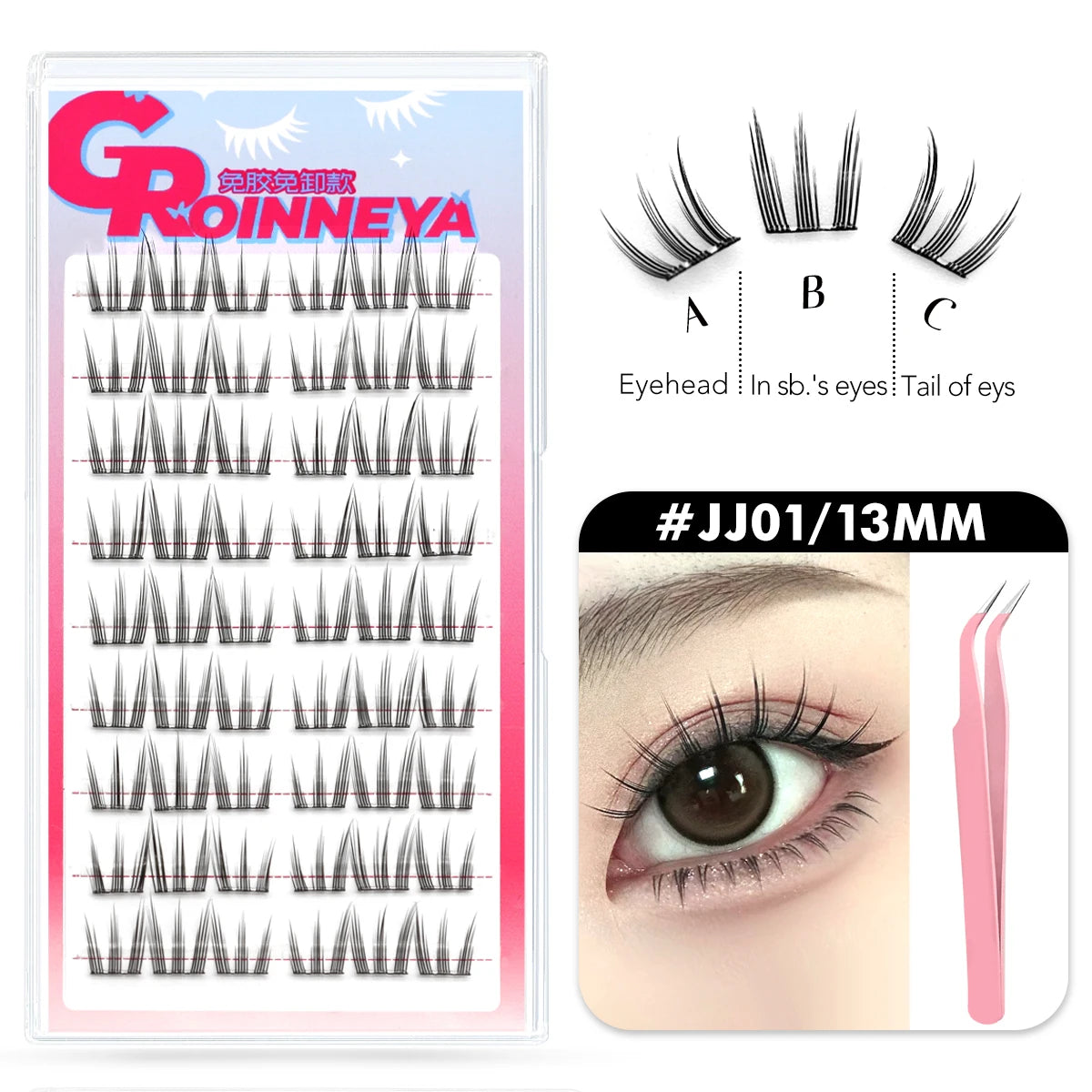 GROINNEYA Self Adhesive DIY Lash Extension Kit Lash Clusters No Glue Needed DIY Lash Extension Pre Glued Cluster Lashes