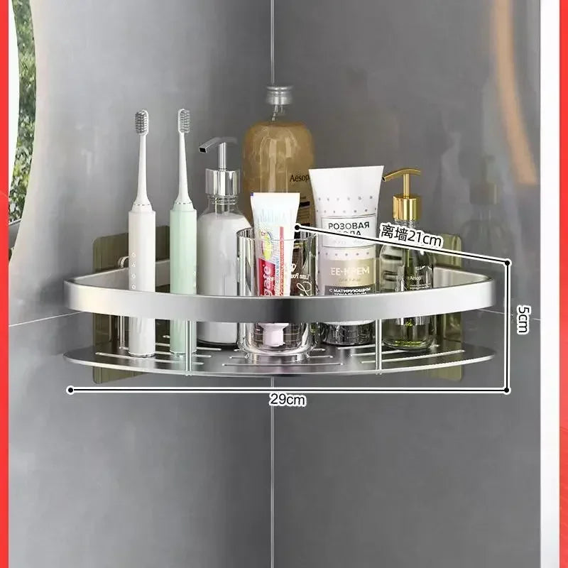 Aluminum Alloy Shampoo Rack Makeup Bathroom Accessories Storage Organizer Shower Shelf Bathroom Shelf No Drill Wall Corner Shelf