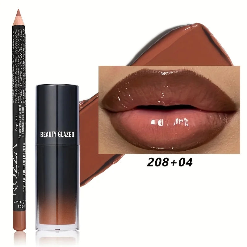 2pcs/Set Smooth Lip Liner+Lip Oil Set Lip Combo Waterproof Lip Liner Makeup, Long-Lasting Moisturizing Lip Makeup Lip Plump