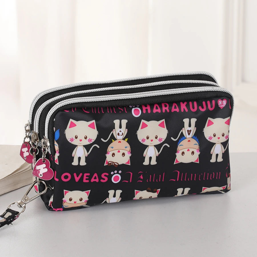 Three-layer Zipper Short Mobile Phone Bag Fashion Hand Makeup WOMEN'S Bag Portable Change Waterproof Multi-layer Pocket Bag