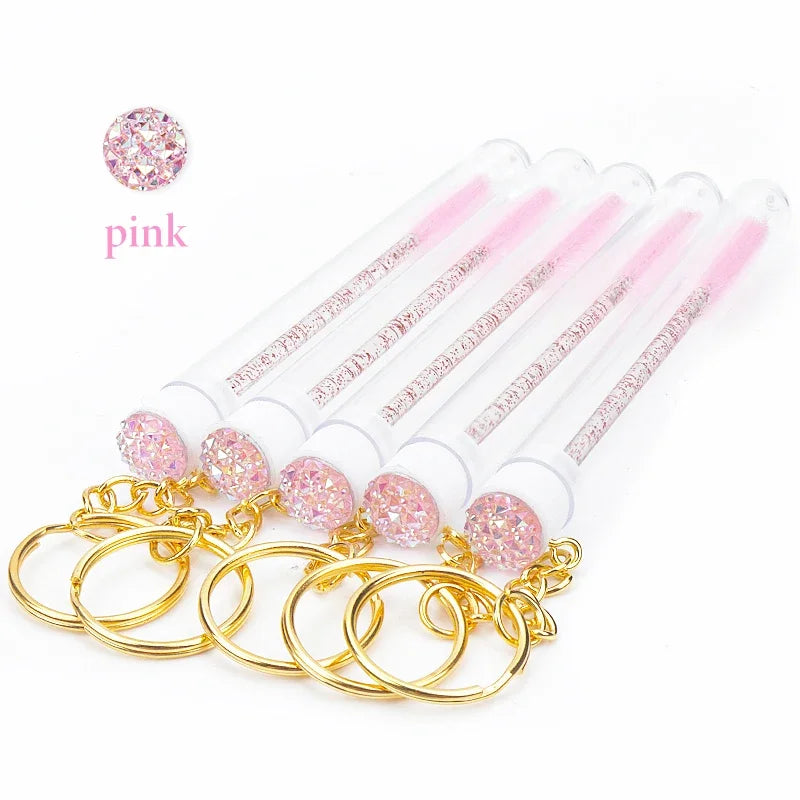 10Pcs Tube Eyelash Brush With Gold Keychain lash extension supplies Disposable Eyelash Brush Brow and Lash Comb make up brushes