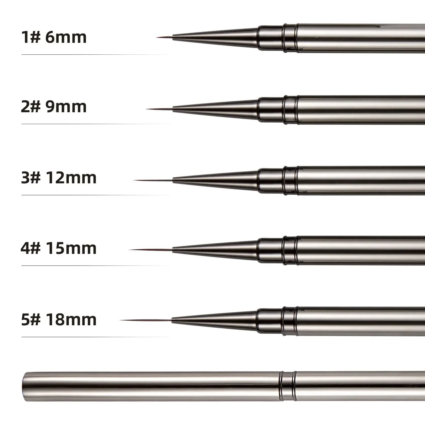 5PCS/set 6/9/12/15/18mm Nail Liner Brush Set Drawing Lines Stripe Painting Flower Pen Nail Art Manicure Metal Handle Brush Set
