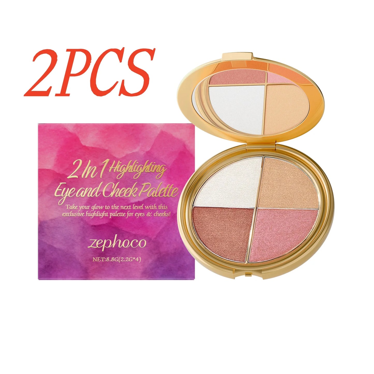 4-in-1 Blush Highlighter Palette Eye Shadow Contouring Cream Face Cheek Brightening Blush Powder Multifunction Makeup Palette