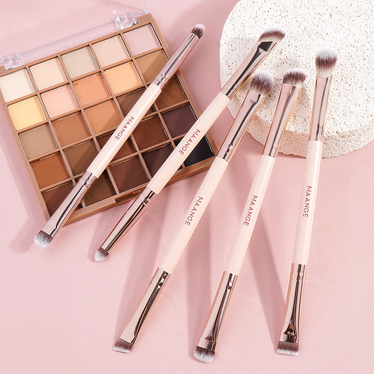 MAANGE 5pcs Double-ended Eye Makeup Brushes Soft Synthetic Hairs for Eyeshadow Eyeliner Nose Contour Smudge Blending Brush Tools