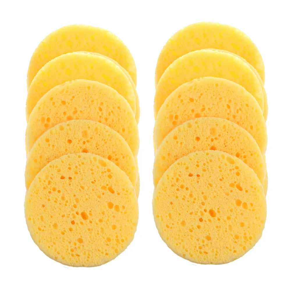 10pcs 8cm Face Round Makeup Remover Tool Natural Wood Pulp Sponge Cellulose Compress Cosmetic Puff Facial Washing Sponge