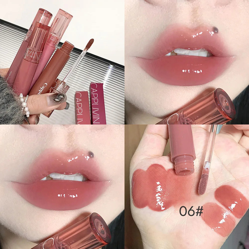Cappuvini Jelly Mirror Lip Glaze Water Light Moisturizing Lip Gloss Long-lasting Makeup Lipstick