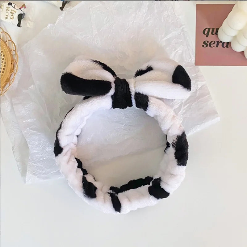 1 Cow Patterned Plush Hair Accessory Set for Autumn Winter Soft Skin Friendly Makeup Home Wear Skincare