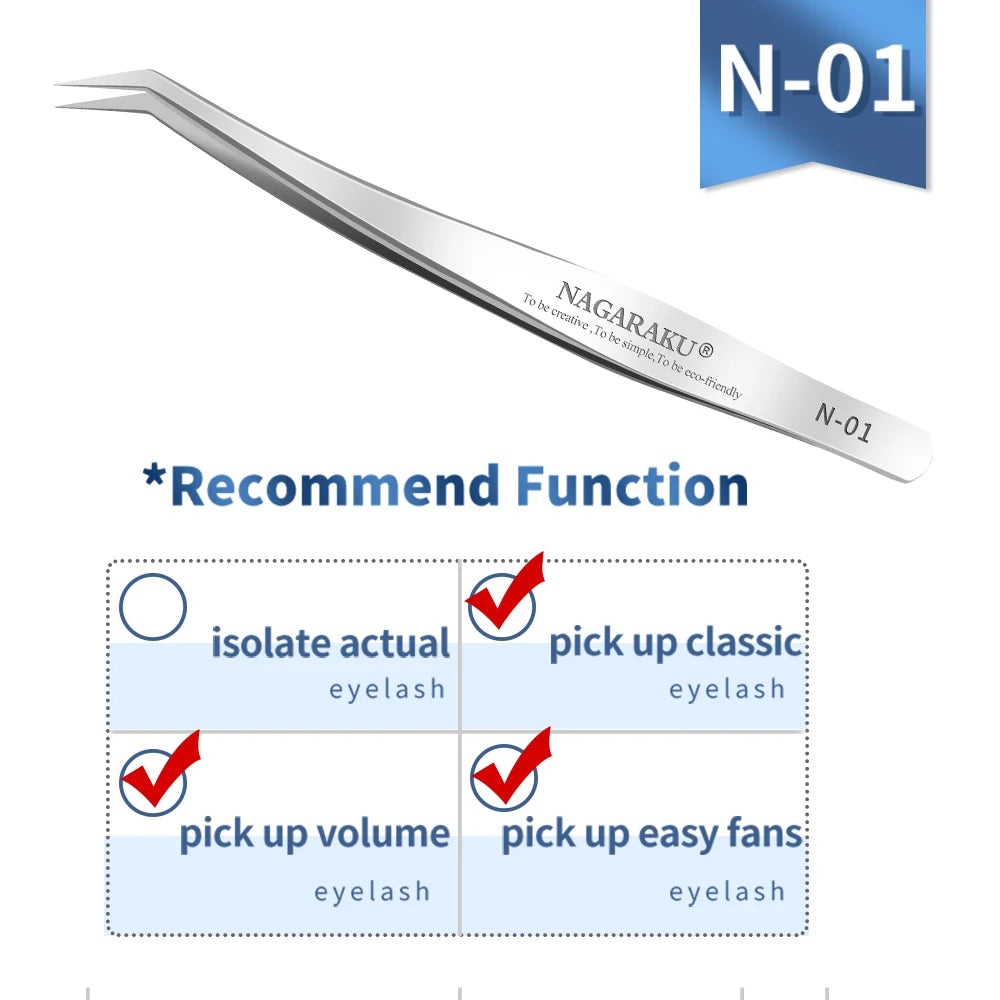NAGARAKU Eyelash Extension Tweezers N-01/02/03 Makeup Stainless Steel Eyelash 3D accurate Clip